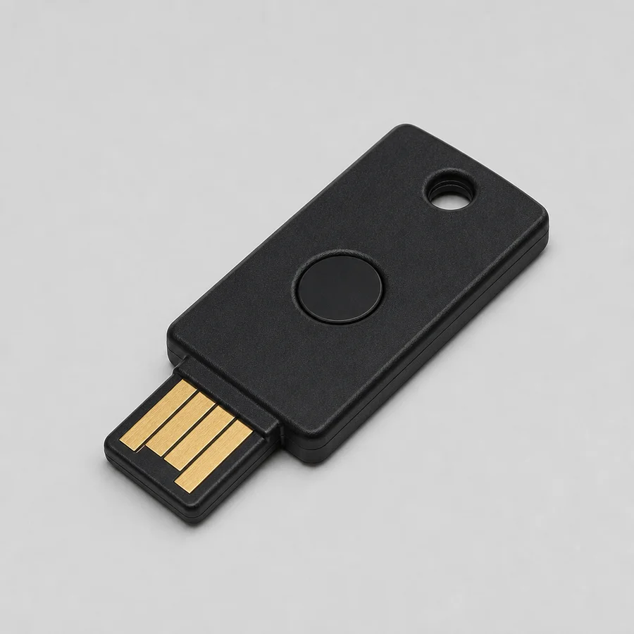 Llave de seguridad física Una llave de seguridad física (una pequeña llave USB con un botón), un factor de verificación común