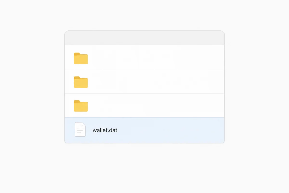 Archivo wallet.dat Una vista del administrador de archivos que muestra un archivo wallet.dat, el archivo de monedero de Bitcoin Core y clientes similares